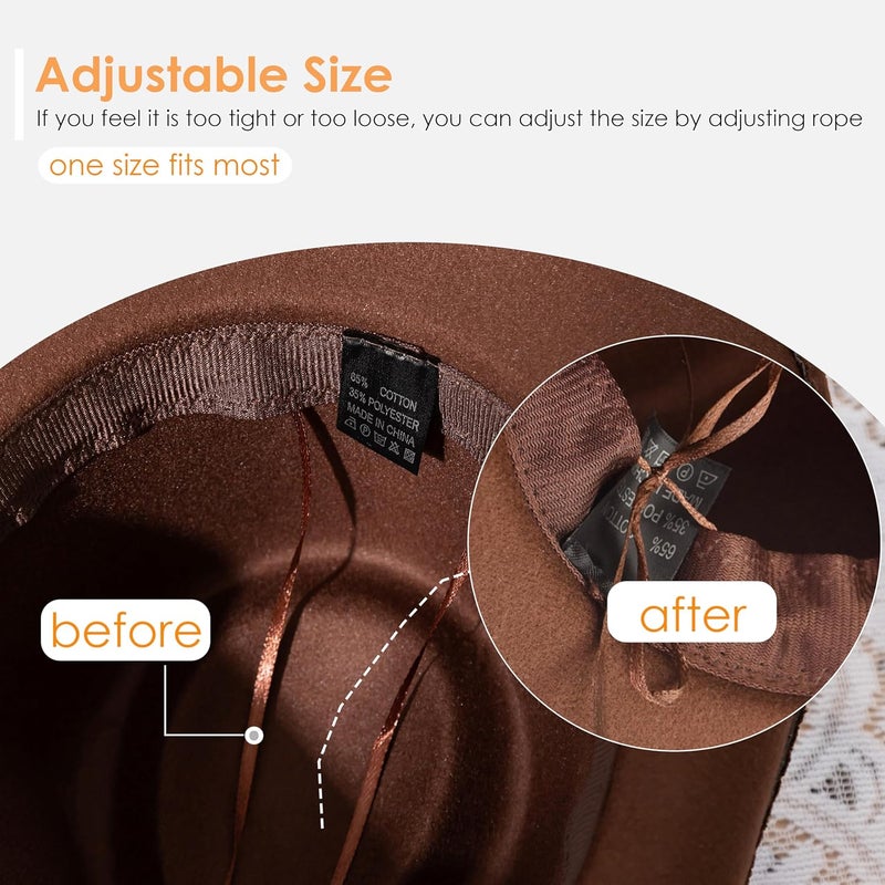 Gossifan Western Cowboy & Cowgirl Hat Felt Wide Brim Women Men Fedora Hats - Image 4
